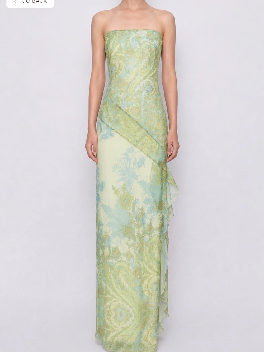 Strapless Light Green Paisley Maxi Dress